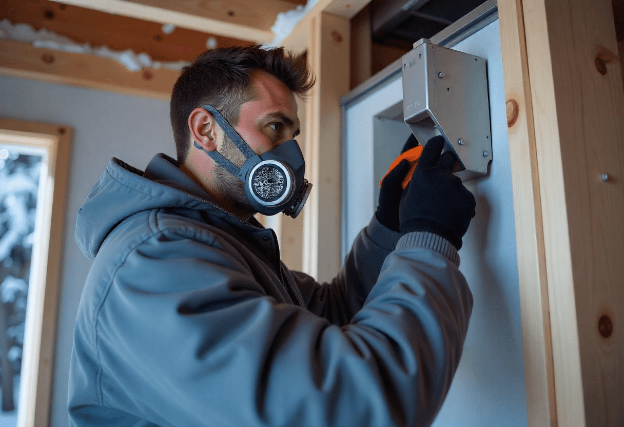 HVAC technician inspecting air duct vent during professional cleaning in New Jersey home