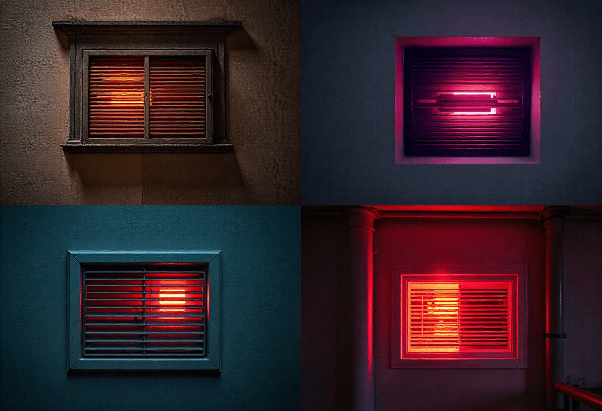 Different types of air vents in New Jersey homes showing various vent designs with light behind them