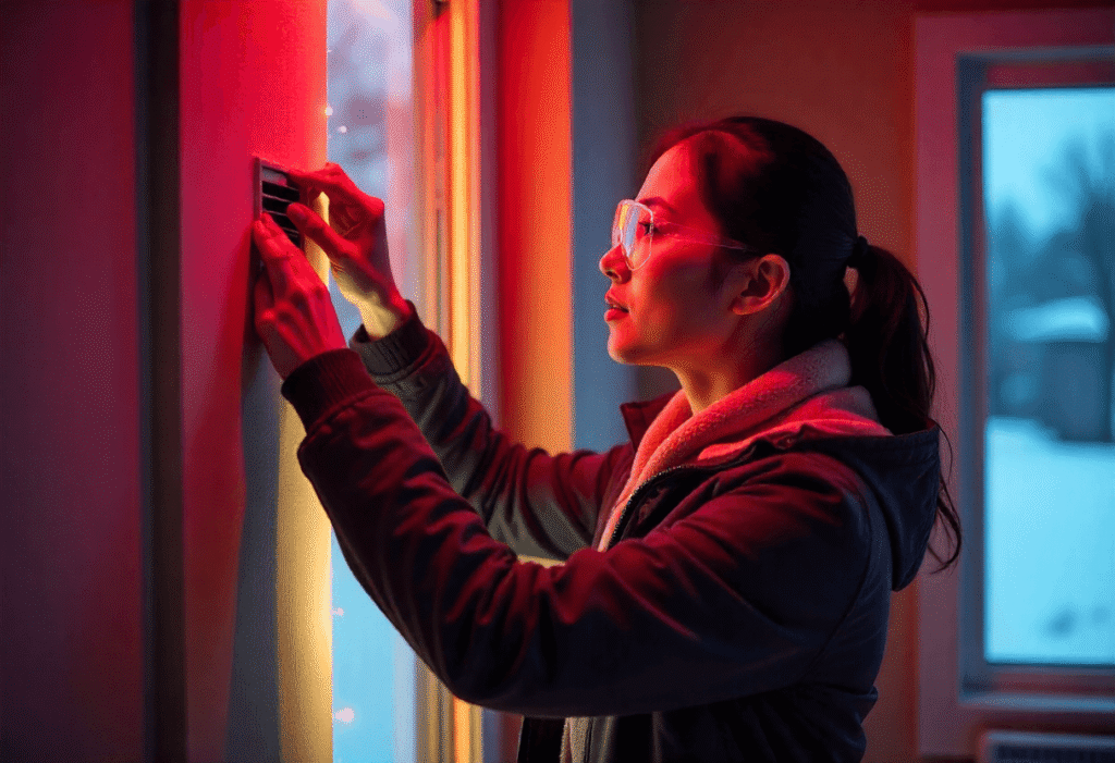 Woman adjusting a wall air vent in her home to control heating and airflow during winter