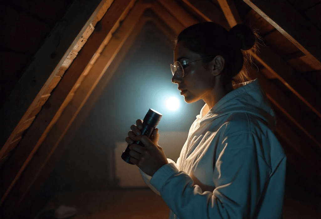 HVAC specialist checking flexible air ducts in a basement during maintenance