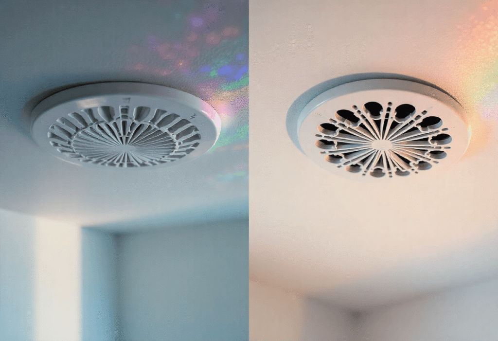 Round ceiling air vent diffuser used for HVAC ventilation in a home