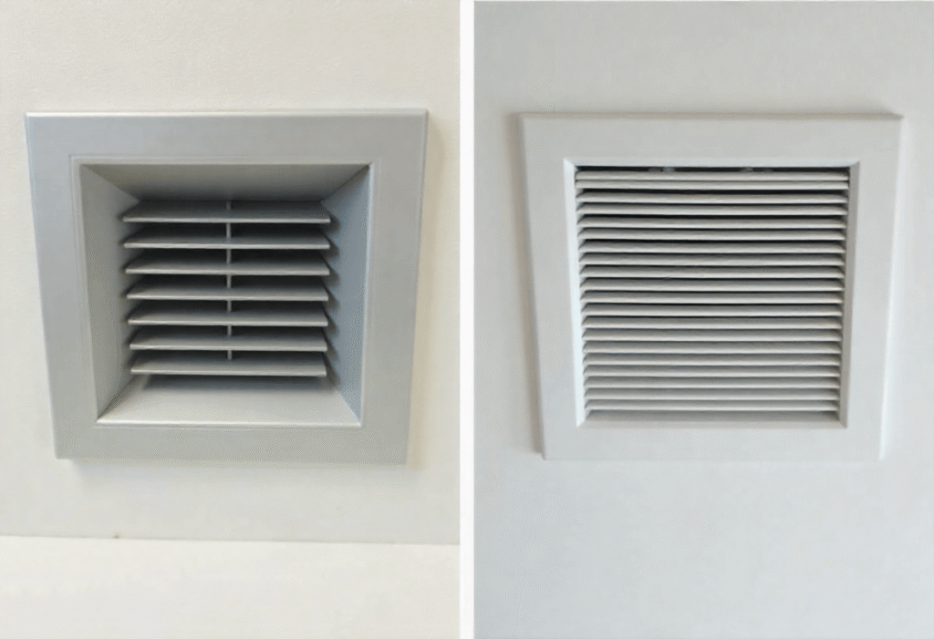 Comparison of supply vent and return vent grilles used in home HVAC systems