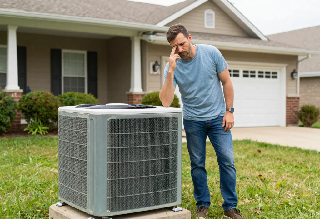 Homeowner with outdoor HVAC unit when heat is not working but AC works