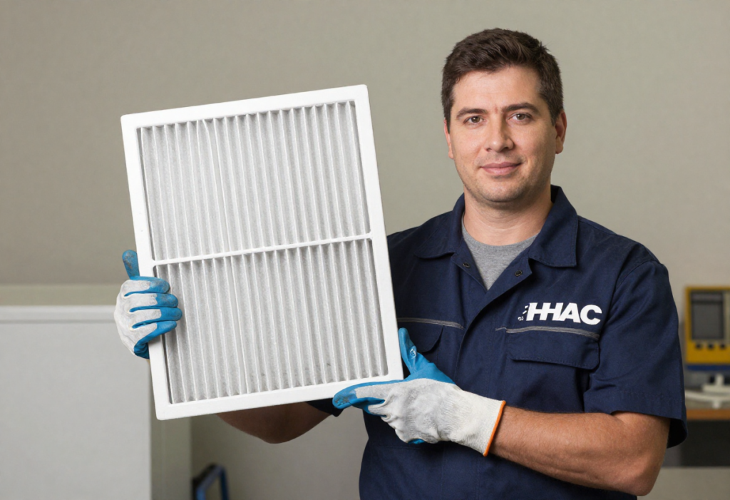 a professional measuring HVAC filter size in New Jersey